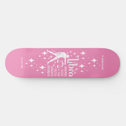 Astrologie Rosa Skateboard mit Libra-Symbol (Horizontal)