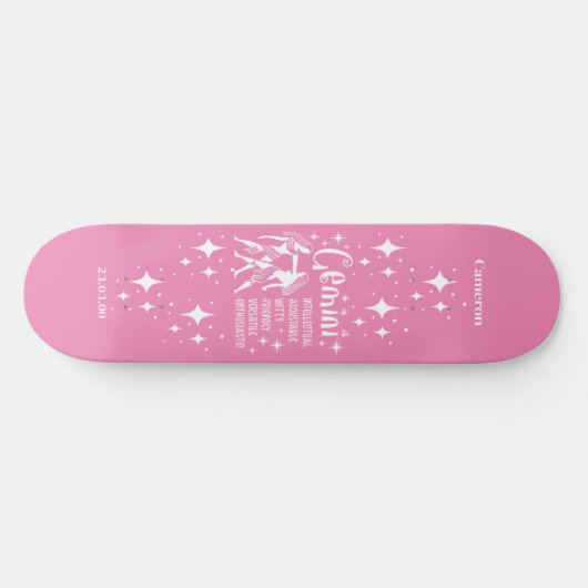 Astrologie Rosa Skateboard mit Zwillingssymbol (Horizontal)