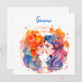 Astrologie Tierzeichen von Gemini in Aquarellfarbe Einladung (Vorne/Hinten)