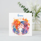 Astrologie Tierzeichen von Gemini in Aquarellfarbe Einladung (Stehend Vorderseite)
