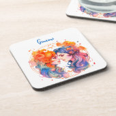 Astrologie Tierzeichen von Gemini in Aquarellfarbe Getränkeuntersetzer (Linke Seite)