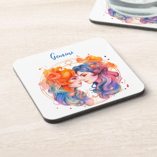 Astrologie Tierzeichen von Gemini in Aquarellfarbe Getränkeuntersetzer (Linke Seite)