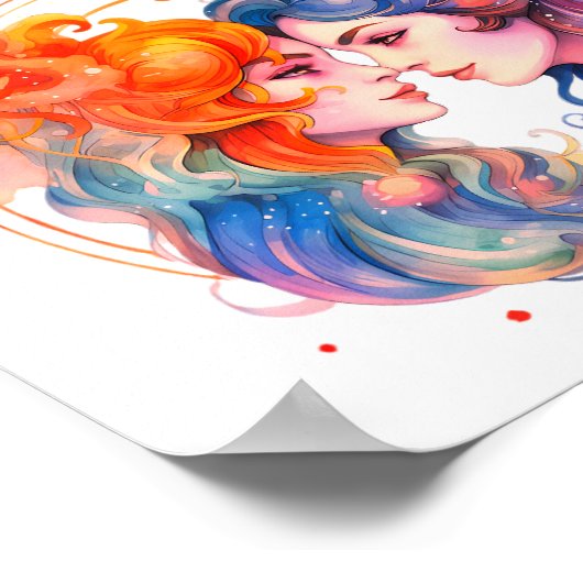 Astrologie Tierzeichen von Gemini in Aquarellfarbe Poster (Ecke)