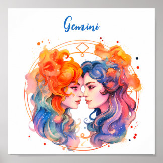 Astrologie Tierzeichen von Gemini in Aquarellfarbe Poster