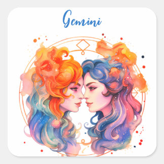 Astrologie Tierzeichen von Gemini in Aquarellfarbe Quadratischer Aufkleber