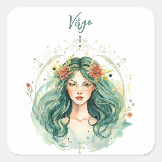 Astrologie Tierzeichen von Virgo in Aquarell Quadratischer Aufkleber (Vorderseite)