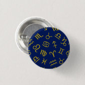 Astrologie Zeichen Muster Gold+Dk Blau Button (Vorne & Hinten)
