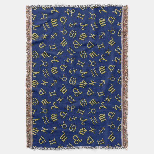 Astrologie Zeichen Muster Gold+Dk Blau Decke (Vorderseite Vertikal)
