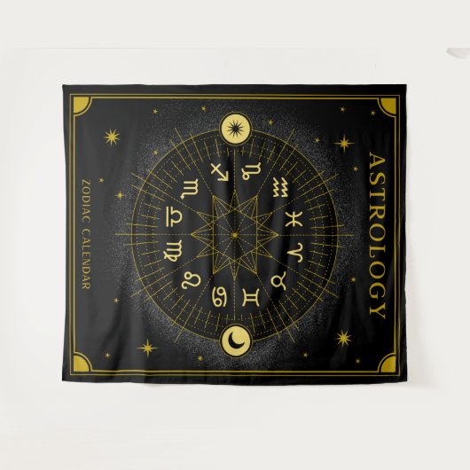 Astrologie Zodiac Kalender - Schwarz Wandteppich (Vorderseite (Horizontal))