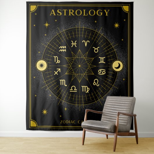 Astrologie Zodiac Kalender - Schwarz Wandteppich (Beispiel)