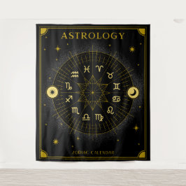 Astrologie Zodiac Kalender - Schwarz Wandteppich