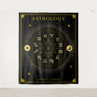 Astrologie Zodiac Kalender - Schwarz Wandteppich