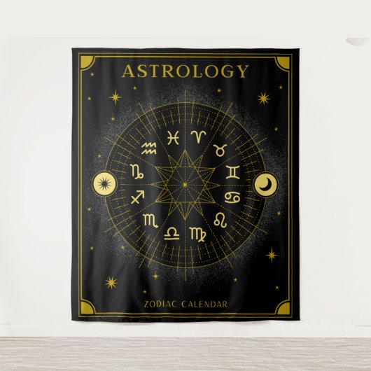 Astrologie Zodiac Kalender - Schwarz Wandteppich (Vorderseite)