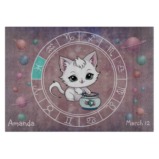 Astrologische Fische Niedliche Katze Zodiac Wheel Schneidebrett (Vorderseite)
