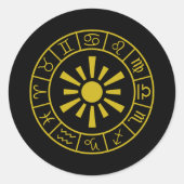 Astrologische Zodiakische Symbole Wheel+Sun Gold Runder Aufkleber (Vorderseite)