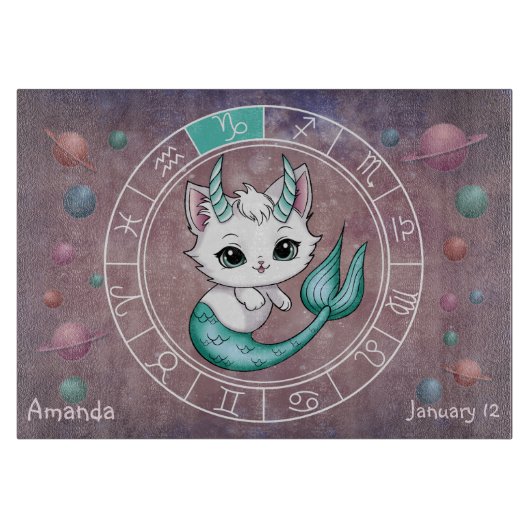 Astrologisches Capricorn Niedliche Katze Zodiac Wh Schneidebrett (Vorderseite)