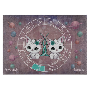 Astrologisches Gemini Niedliche Katze Zodiac Wheel Schneidebrett