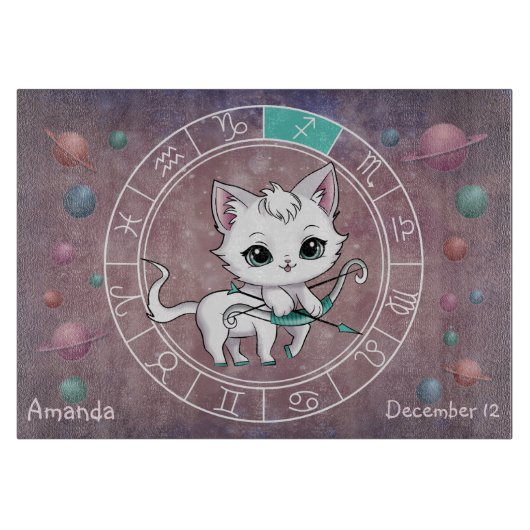 Astrologisches Sagittarius Niedliche Katze Zodiac  Schneidebrett (Vorderseite)