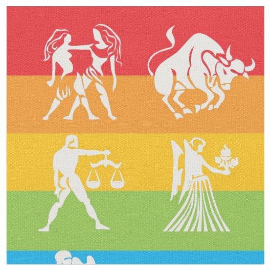 Astrology Zodiac Rainbow Print Pattern Fabric Stoff (Nahaufnahme)