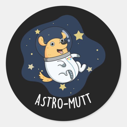 Astromutt Funny Dog Astronaut Pun Dark BG Runder Aufkleber (Vorderseite)
