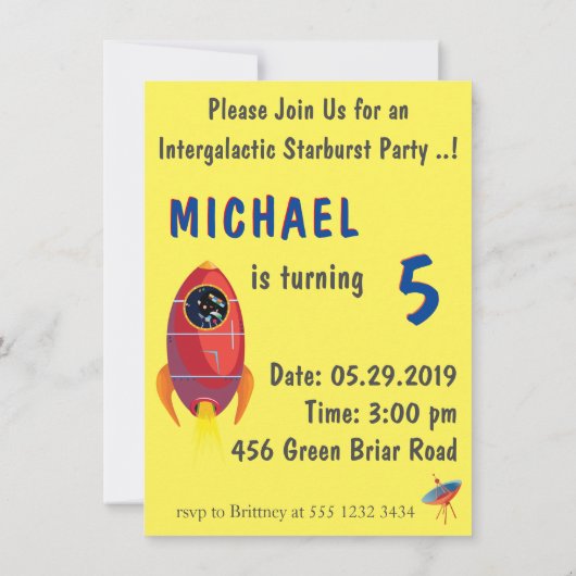 Astronaut 5. Geburtstag Einladung (Rückseite)