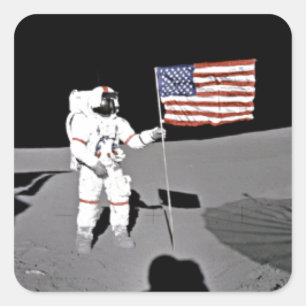 Astronaut Alan Shepard, amerikanische Flagge auf Quadratischer Aufkleber