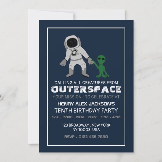 Astronaut & Alien, Geburtstag Einladung (Vorderseite)