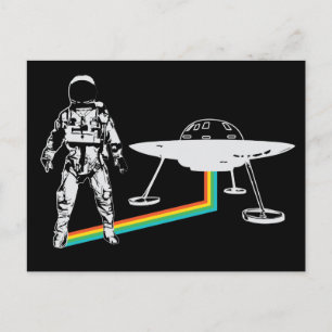 Astronaut Alien Spacecraft Rainbow Postcard Postkarte