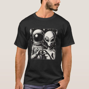 Astronaut & Alien UFOs Liebeshandzeichen T-Shirt
