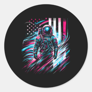 Astronaut America USA Flagge 4. Juli Runder Aufkleber