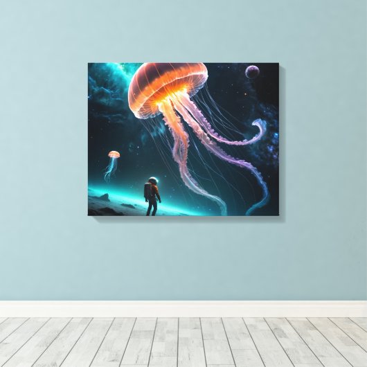 Astronaut and Cosmic Jellyfish Leinwanddruck (Insitu (Holzboden))