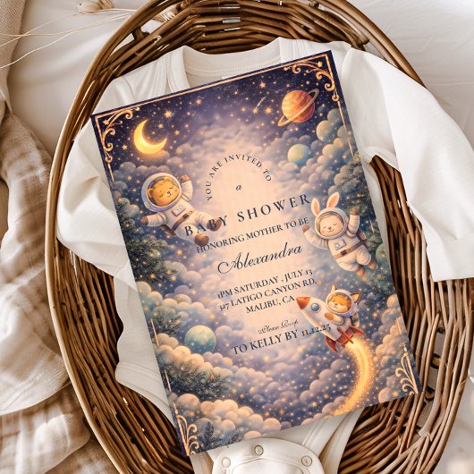Astronaut Animals Space Baby Shower Einladung