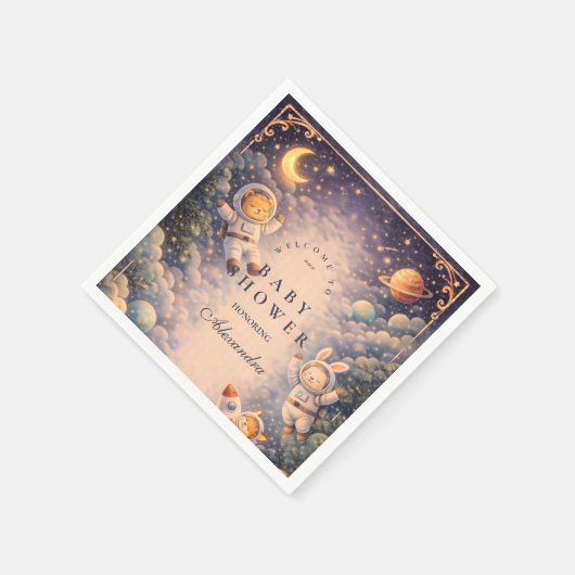 Astronaut Animals Space Baby Shower Serviette (Ecke)