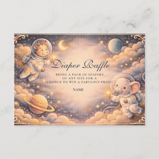 Astronaut Animals Space Diapper Raffle Begleitkarte (Vorderseite)