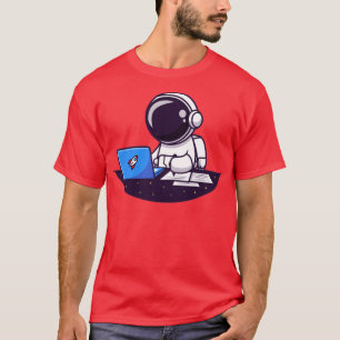 Astronaut arbeitet auf Laptop und schreibt Cartoon T-Shirt