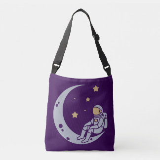 Astronaut auf dem Crescent Moon Design Tragetaschen Mit Langen Trägern