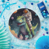 Astronaut auf dem Dino im Weltraum Pappteller (Party)