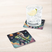 Astronaut auf dem Dino im Weltraum Rechteckiger Pappuntersetzer (Vor Ort)