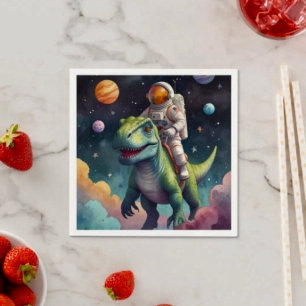 Astronaut auf dem Dino im Weltraum Serviette