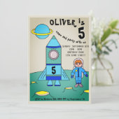 Astronaut auf dem Kindergeburtstag des Moon Rocket Einladung (Stehend Vorderseite)