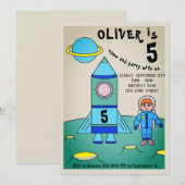 Astronaut auf dem Kindergeburtstag des Moon Rocket Einladung (Vorne/Hinten)