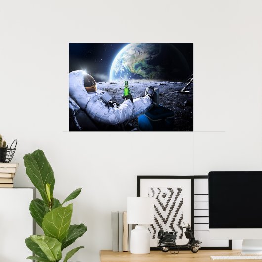 Astronaut auf dem Mond mit Bier - Plakat (Heimbüro)
