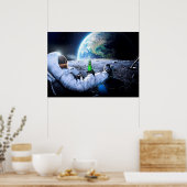 Astronaut auf dem Mond mit Bier - Plakat (Küche)