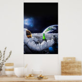 Astronaut auf dem Mond mit Bier Poster (Küche)