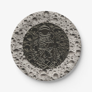 Astronaut auf dem Mond Space Black & Gray Pappteller