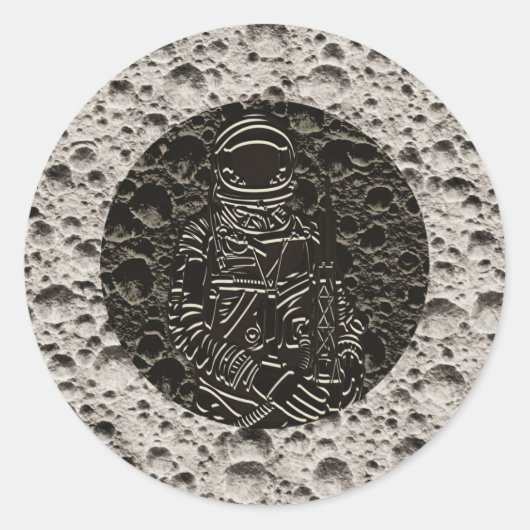 Astronaut auf dem Mond Space Black & Gray Runder Aufkleber (Vorderseite)
