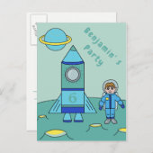 Astronaut auf dem Mond Space Einladung zur Geburts (Vorne/Hinten)