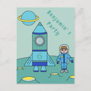 Astronaut auf dem Mond Weltraum-Geburtstagsparty-E Einladungspostkarte