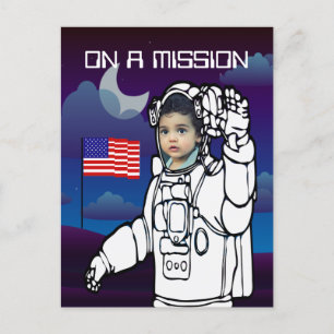 Astronaut auf dem Mond Weltraum Junge Geburtstag Postkarte