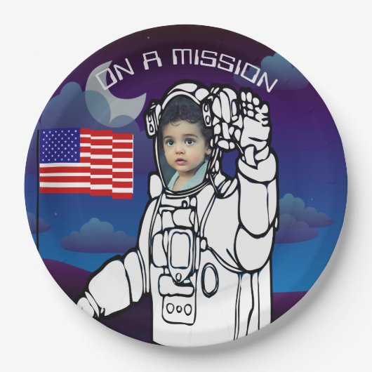 Astronaut auf dem Mond Weltraumjunge Pappteller (Vorderseite)